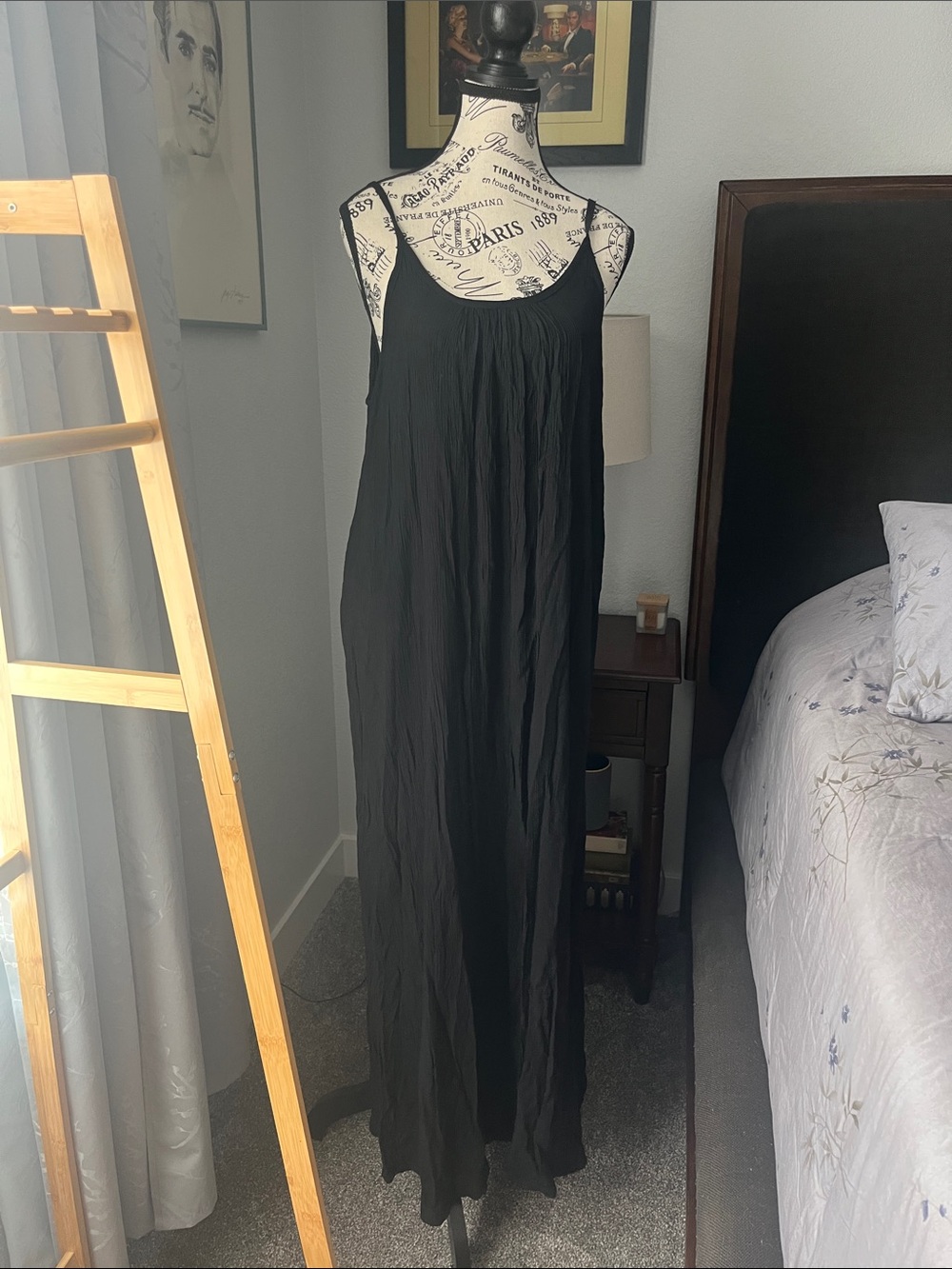 Aris Black Flowing Maxi Dress with Thin Straps